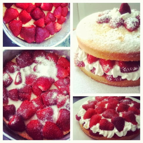 Bolo com morangos e chantilly