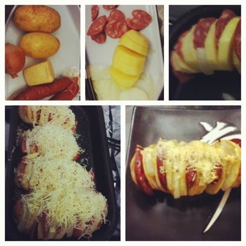 Leque de batatas com linguiça portuguesa