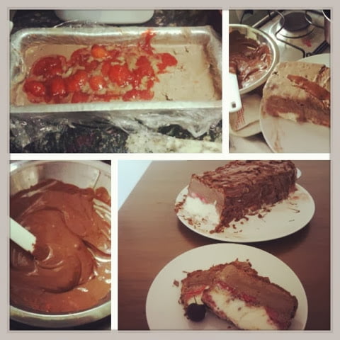 Cassata de sorvete e calda de morango